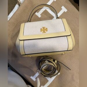 Tory Burch Cream Canvas Crossbody with Pale Yellow Leather Trim